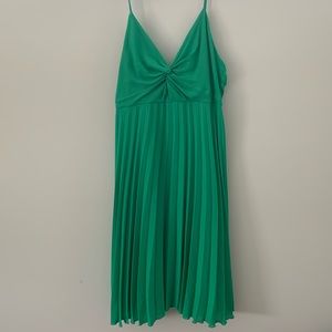 ASOS Jade Green Midi Dress, Knotted Bodice with Pleated Skirt, Size 14